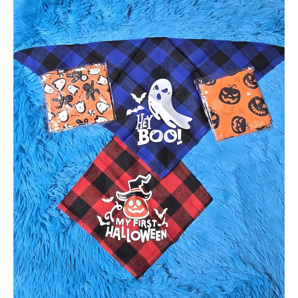 Halloween Themed 4pc Dog Bandanas 24" Triangle Pet Scarfs